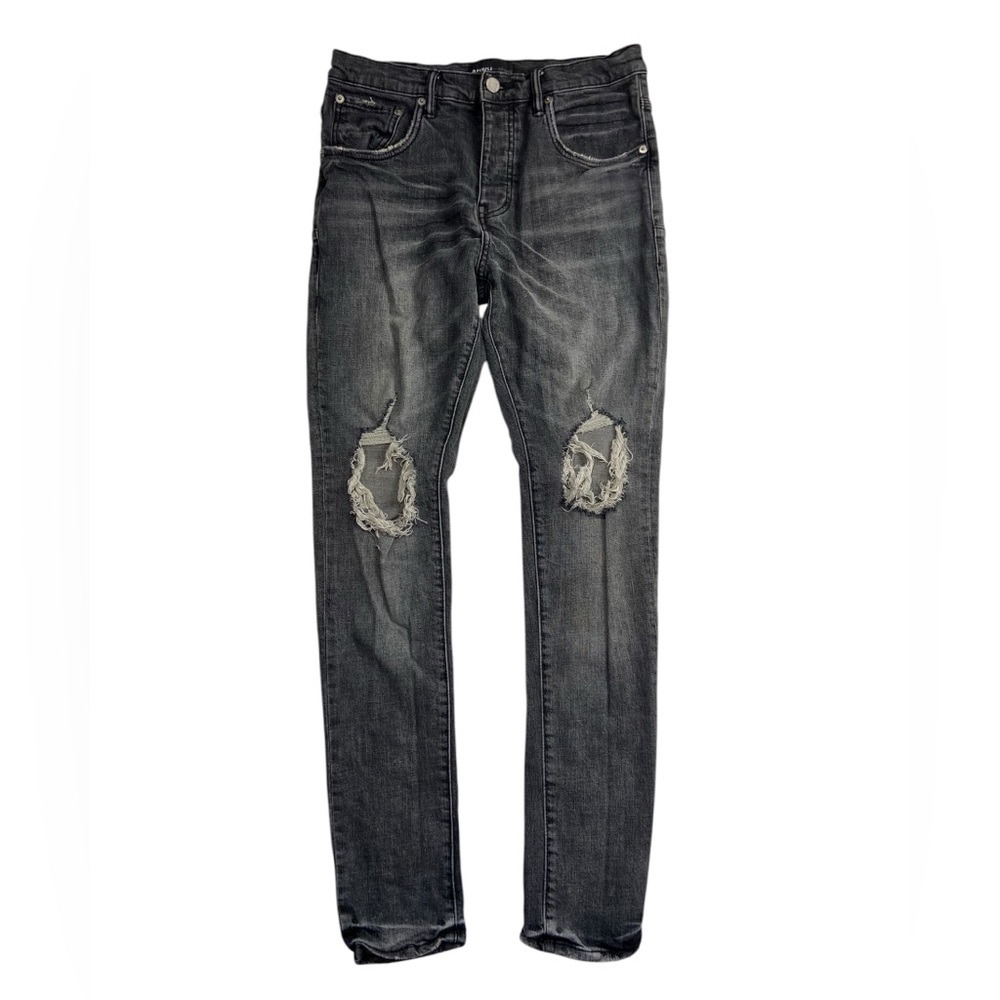 PURPLE Men’s Jeans Dropped Fit Mid Rise Slim Leg Black Dirty Blowout 31